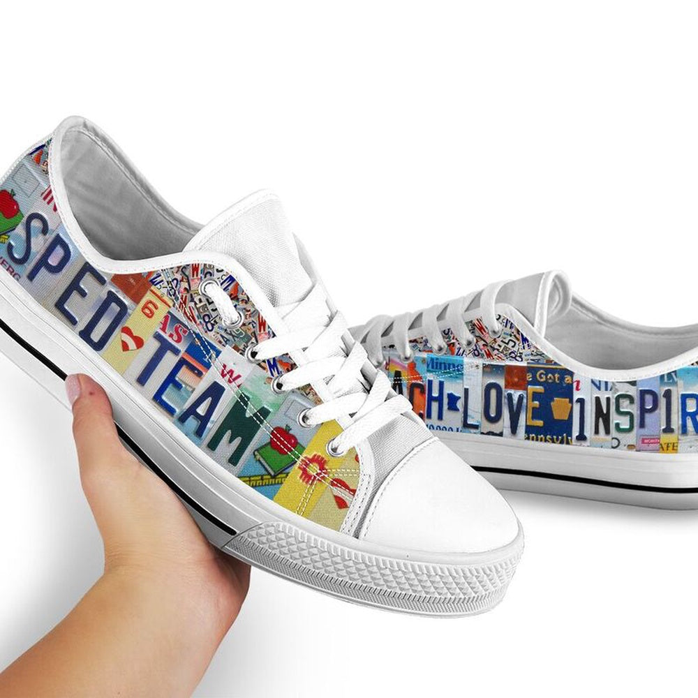 Sped Team License Plates Low Top Shoes, Teacher Shoes, Low Top Sneakers