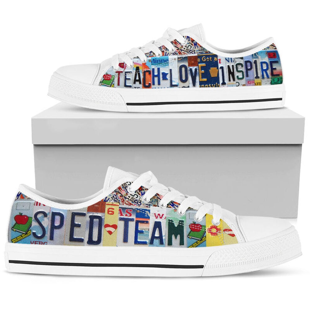Sped Team License Plates Low Top Shoes, Teacher Shoes, Low Top Sneakers