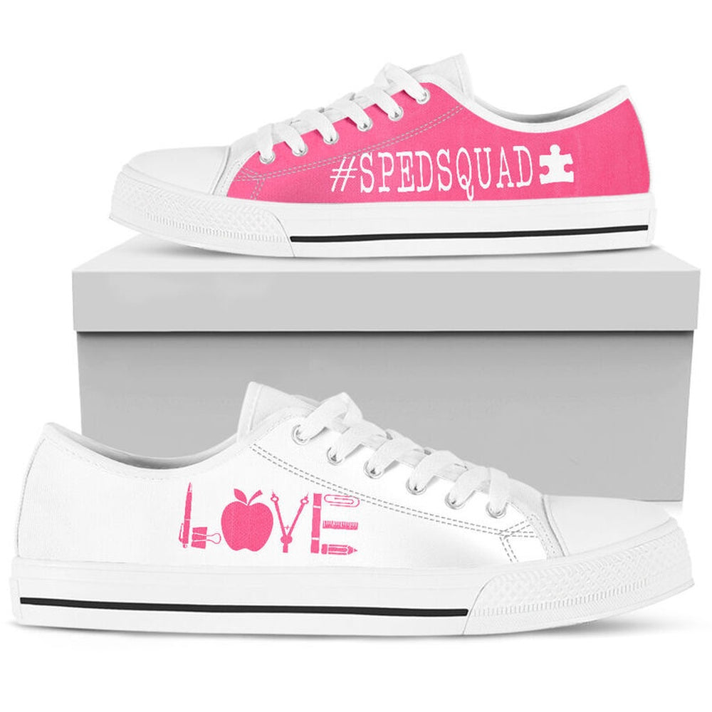 Spedsquad Pink White Shoes, Teacher Shoes, Low Top Sneakers