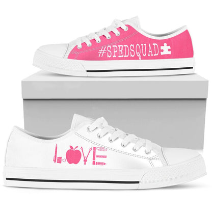 Spedsquad Pink White Shoes, Teacher Shoes, Low Top Sneakers