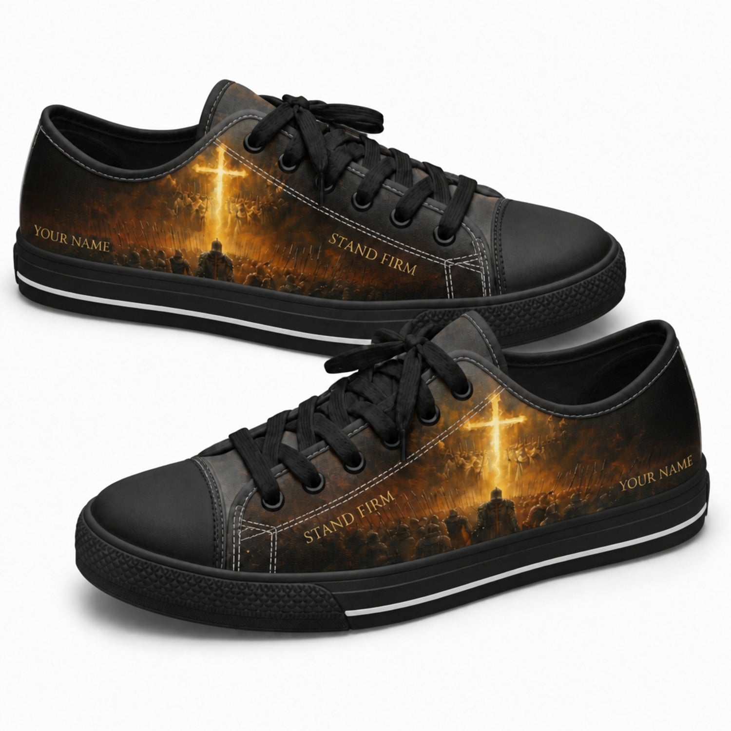 Stand Firm Cross Graphic Low Top Shoes black shoes      