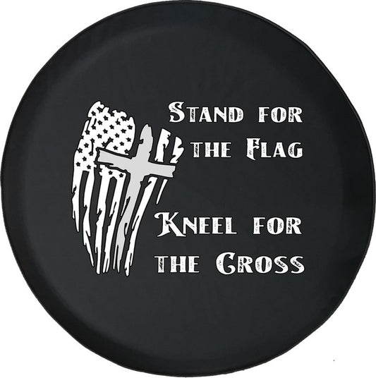Stand for the Flag Kneel for the Cross American Flag Tire Cover - Bible Verse Tire Cover