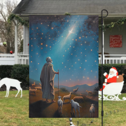 Starlit Journey To Bethlehem With Shepherd's Christmas Garden Flag - Christian House Flag