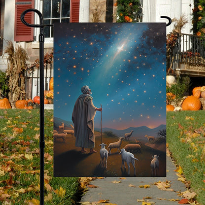 Starlit Journey To Bethlehem With Shepherd's Christmas Garden Flag - Christian House Flag