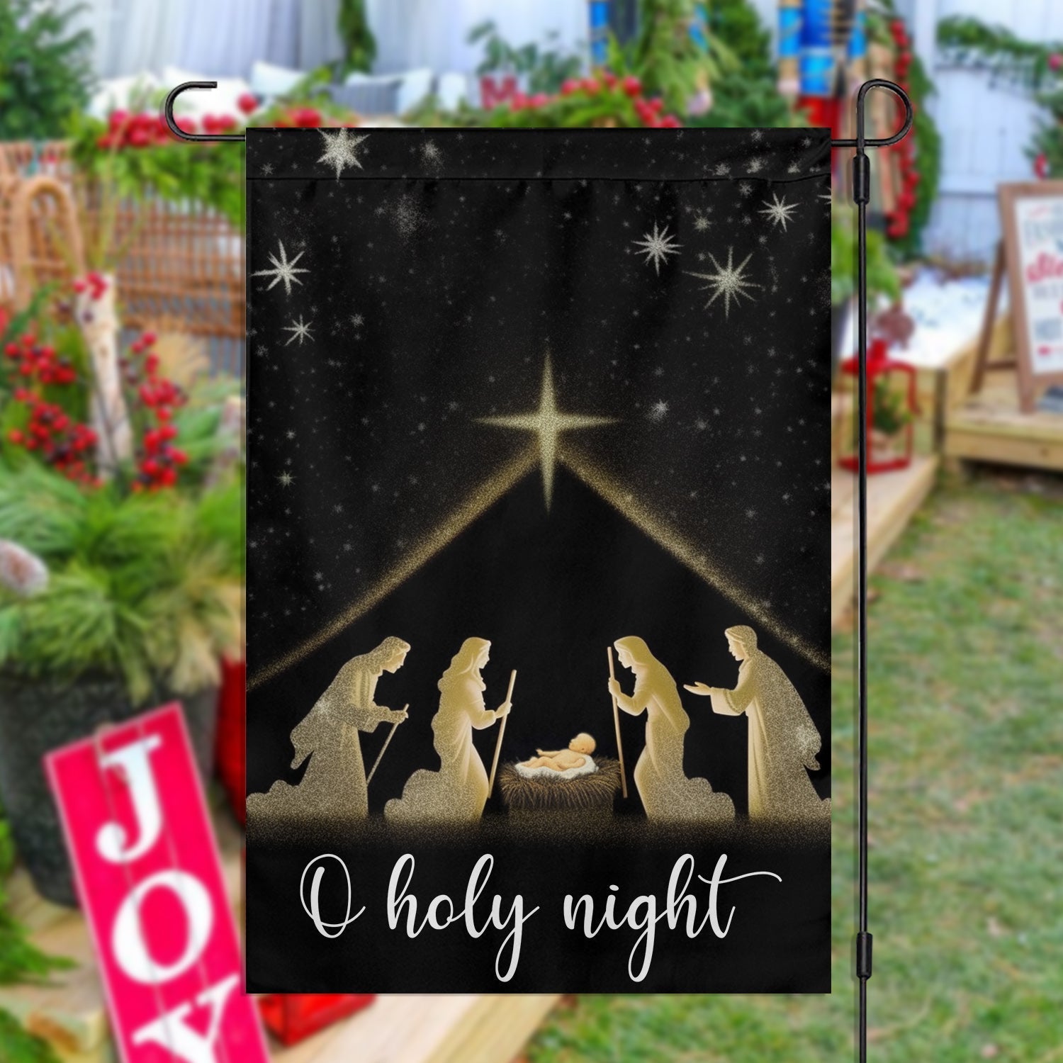 Starry Night Holy Night Nativity A Celebration Of The Birth Religious Christmas Garden Flag - Christian House Flag