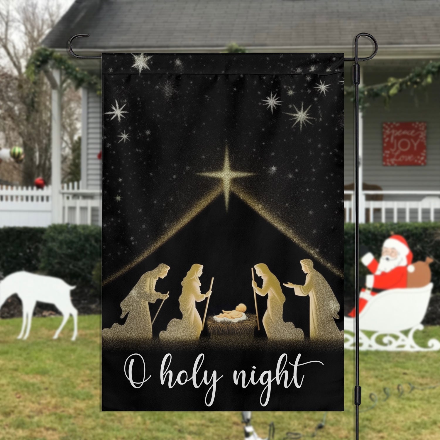 Starry Night Holy Night Nativity A Celebration Of The Birth Religious Christmas Garden Flag - Christian House Flag