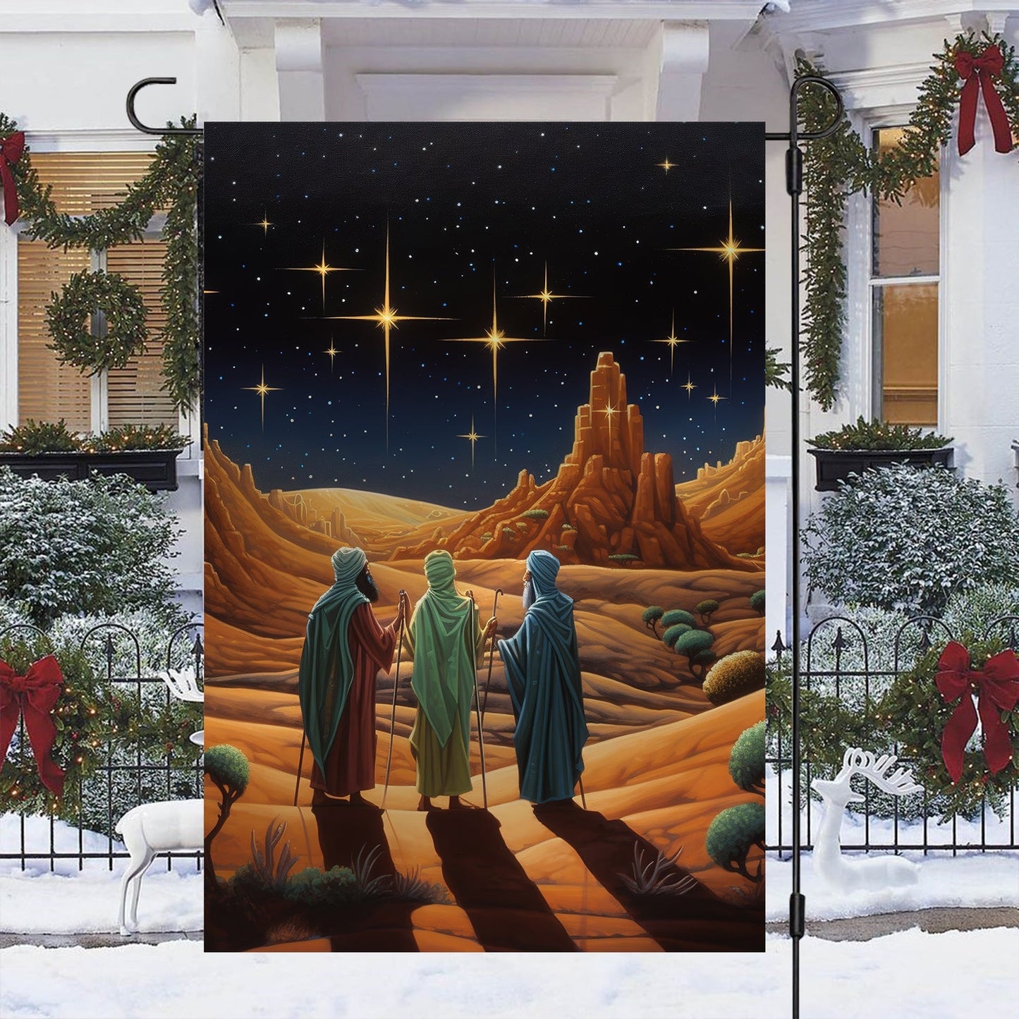 Starry Night Journey The Three Wise Men's Quest Christmas Garden Flag - Christian House Flag