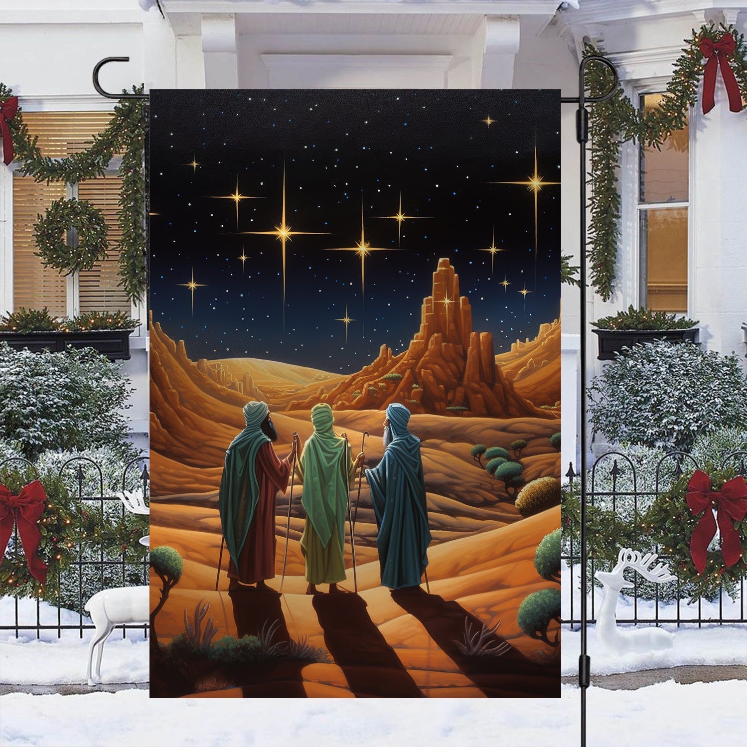Starry Night Journey The Three Wise Men's Quest Christmas Garden Flag - Christian House Flag