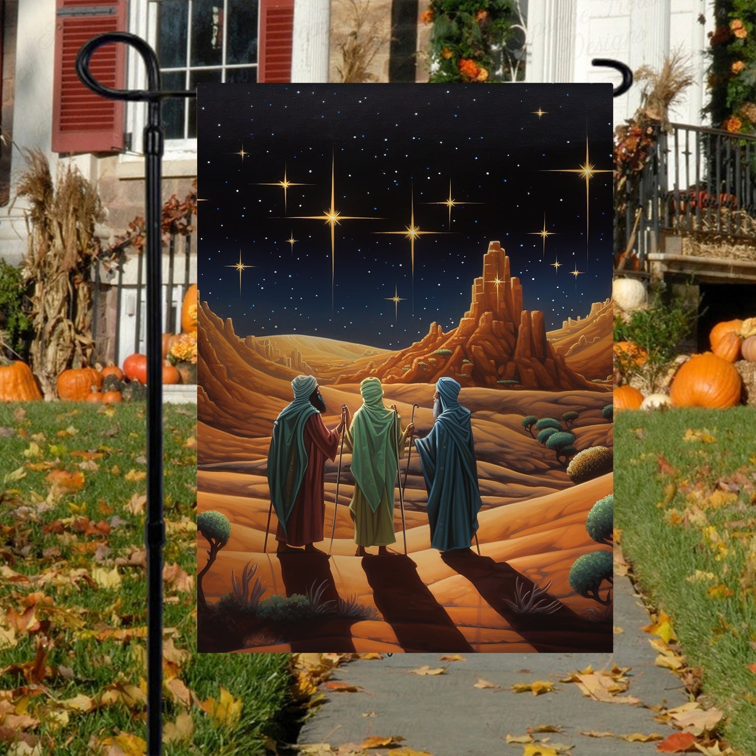 Starry Night Journey The Three Wise Men's Quest Christmas Garden Flag - Christian House Flag