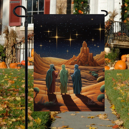 Starry Night Journey The Three Wise Men's Quest Christmas Garden Flag - Christian House Flag