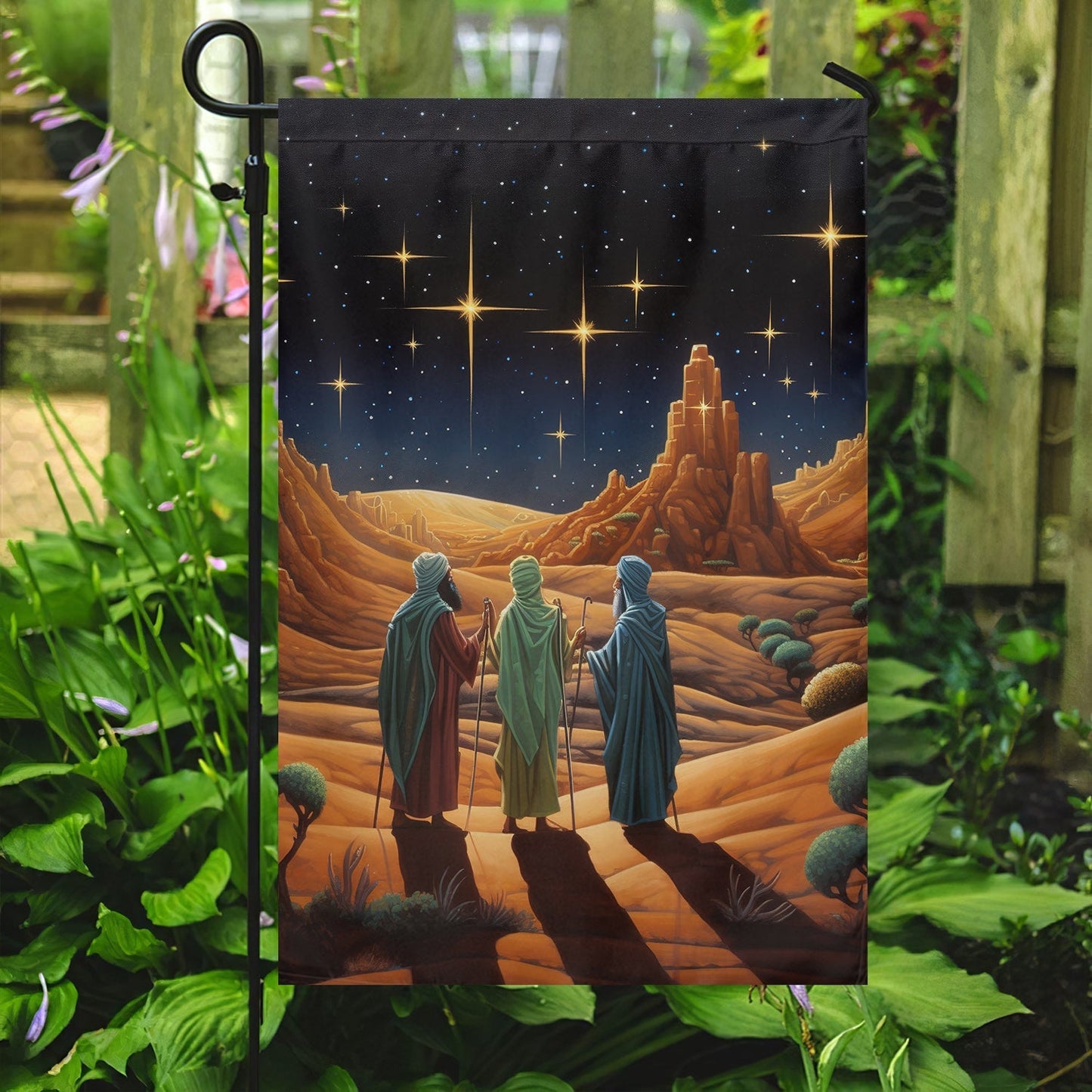 Starry Night Journey The Three Wise Men's Quest Christmas Garden Flag - Christian House Flag