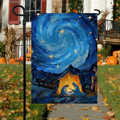 Starry Night Of Blessings Christmas Garden Flag & Christian House Flag