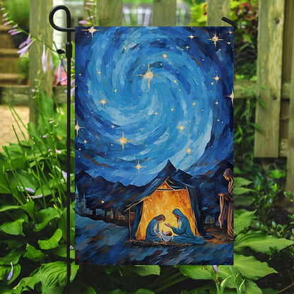 Starry Night Of Blessings Christmas Garden Flag & Christian House Flag