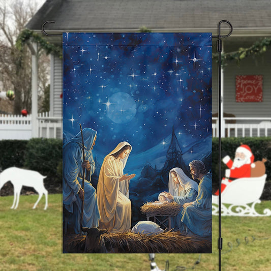 Starry Night Of Blessings The Holy Birth Christmas Garden Flag - Christian House Flag