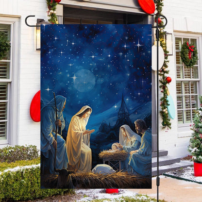 Starry Night Of Blessings The Holy Birth Christmas Garden Flag - Christian House Flag