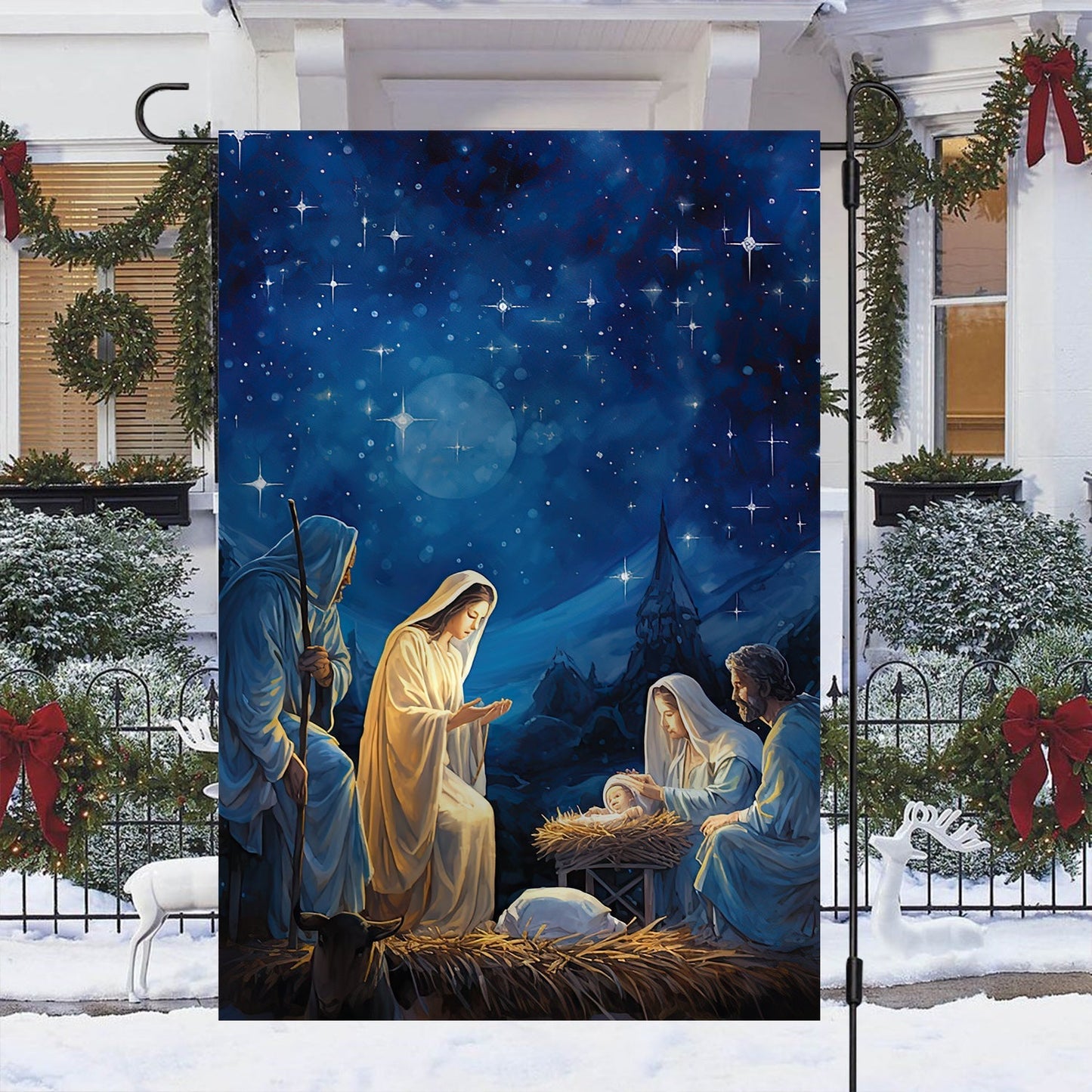 Starry Night Of Blessings The Holy Birth Christmas Garden Flag - Christian House Flag