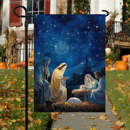 Starry Night Of Blessings The Holy Birth Christmas Garden Flag - Christian House Flag