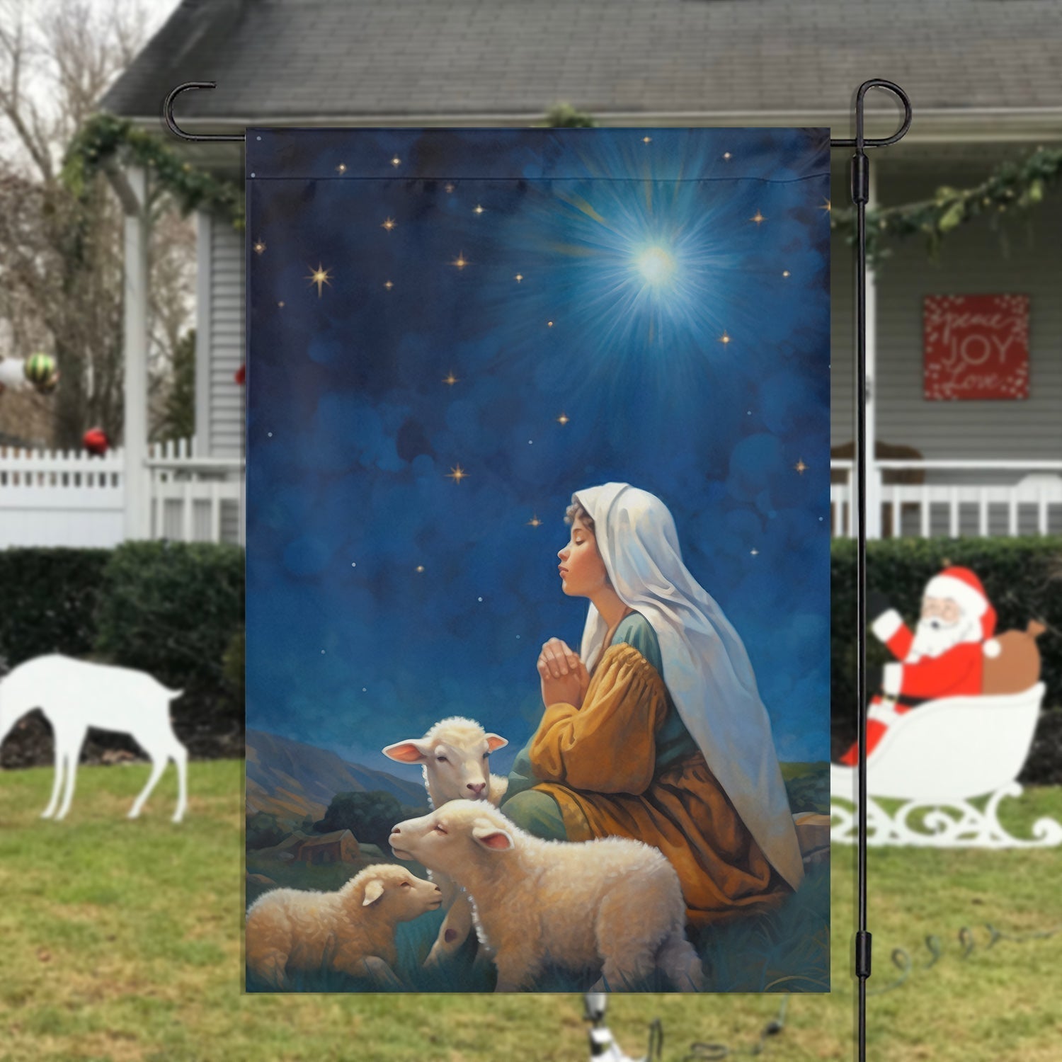 Starry Night Of Devotion Mary's Prayerful Moment Christmas Garden Flag - Christian House Flag