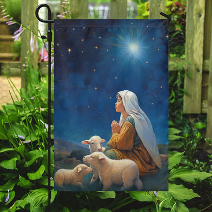 Starry Night Of Devotion Mary's Prayerful Moment Christmas Garden Flag - Christian House Flag