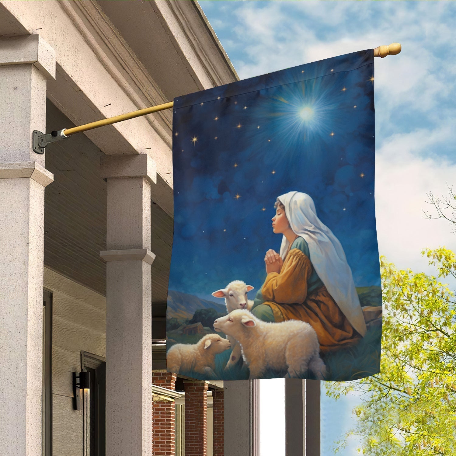 Starry Night Of Devotion Mary's Prayerful Moment Christmas Garden Flag - Christian House Flag