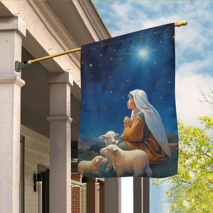 Starry Night Of Devotion Mary's Prayerful Moment Christmas Garden Flag - Christian House Flag