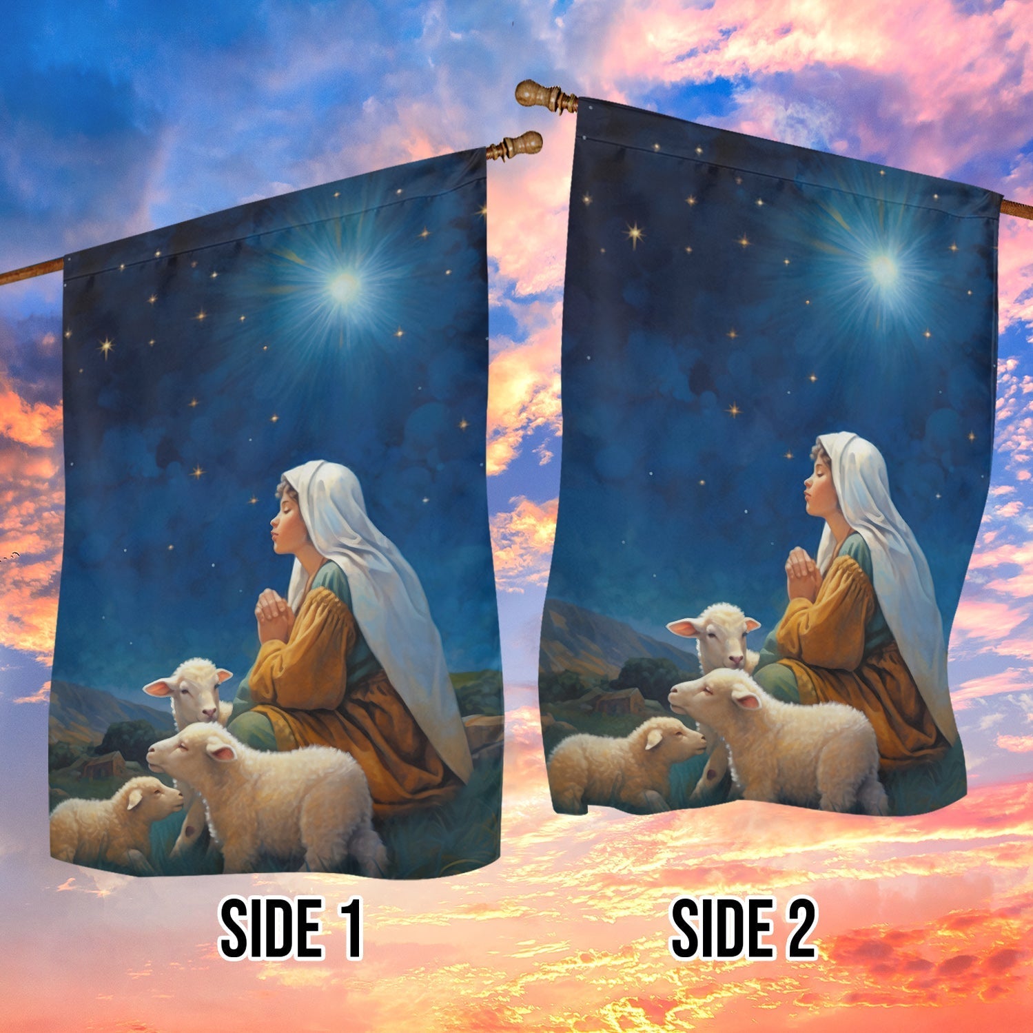 Starry Night Of Devotion Mary's Prayerful Moment Christmas Garden Flag - Christian House Flag