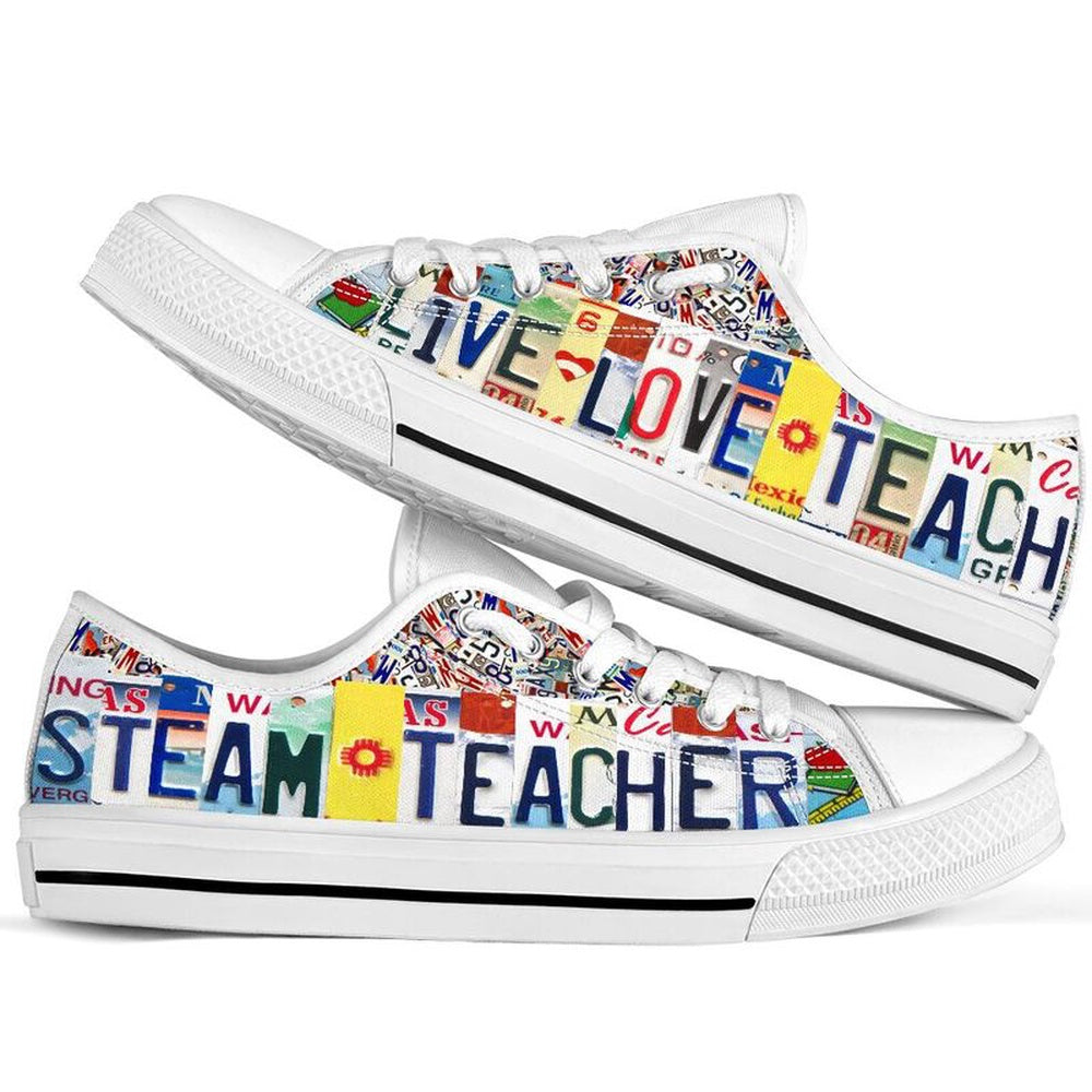 Steam Teacher Live Love License Plates Low Top Shoes, Teacher Shoes, Low Top Sneakers