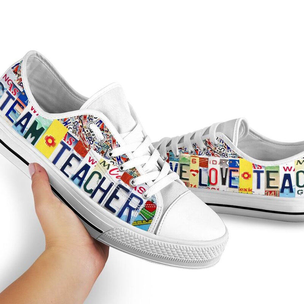 Steam Teacher Live Love License Plates Low Top Shoes, Teacher Shoes, Low Top Sneakers