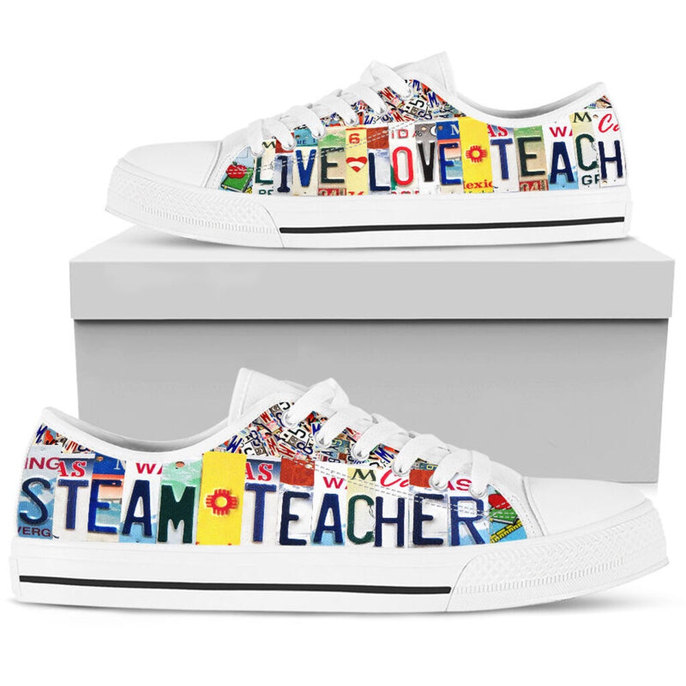 Steam Teacher Live Love License Plates Low Top Shoes, Teacher Shoes, Low Top Sneakers