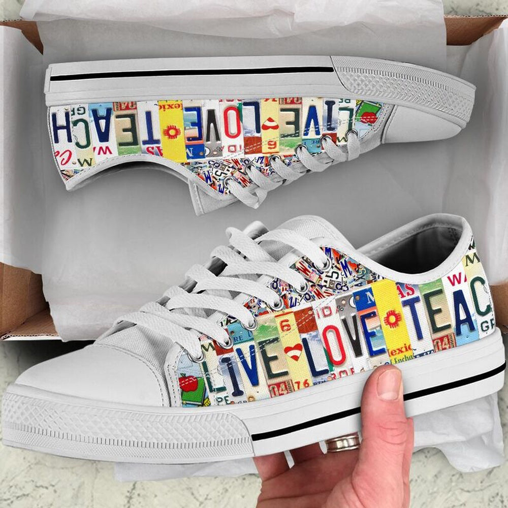 Steam Teacher Live Love License Plates Low Top Shoes, Teacher Shoes, Low Top Sneakers