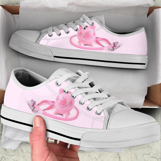 Stethoscope Piggy Low Top Shoes , Low Top Sneaker, Low Top Canvas Shoes