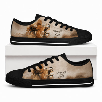 Strength In Faith Lion Graphic Personalized Low Top Shoes box black  