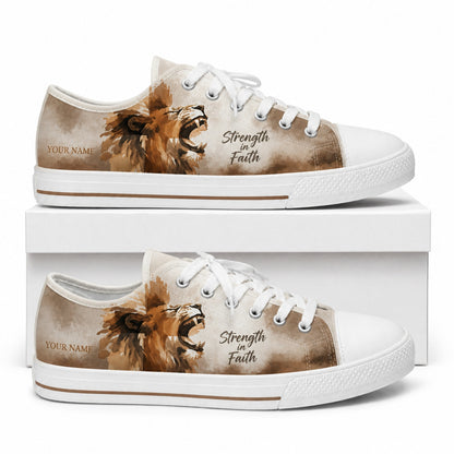 Strength In Faith Lion Graphic Personalized Low Top Shoes box white  