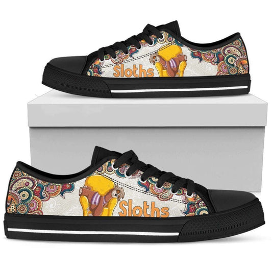 Stylish Sloth Women S Low Top Shoes, Animal Print Canvas Shoes, Print On Canvas Shoes