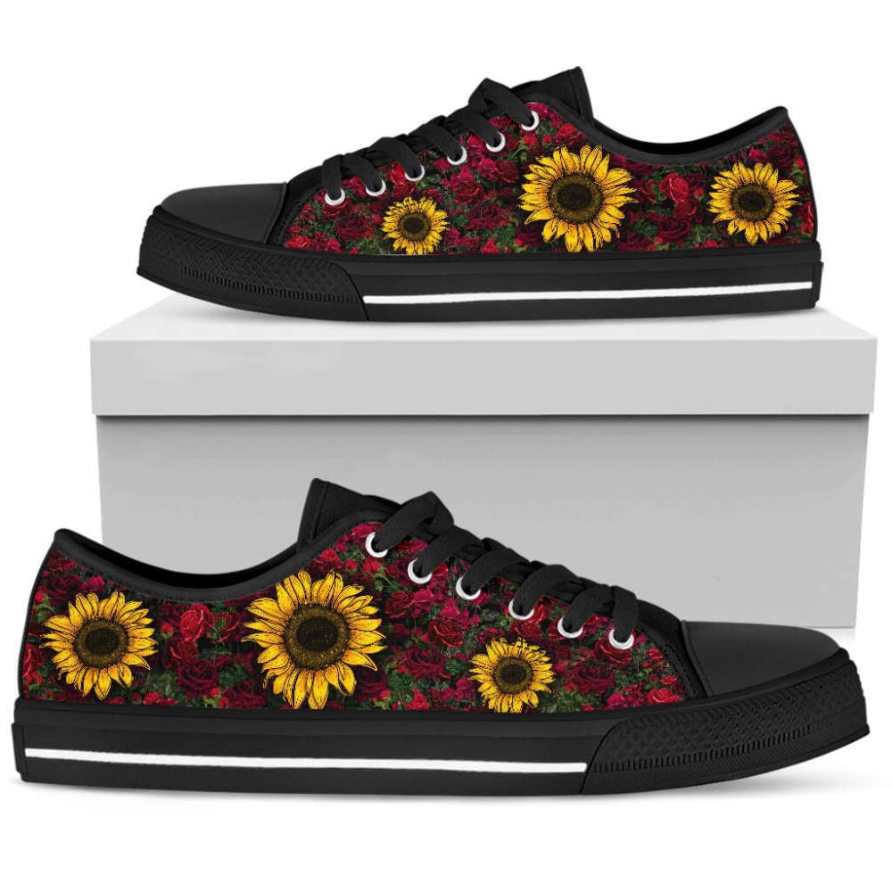 Stylish Sunflowers And Roses Low Top Shoes , Low Top Sneaker, Low Top Canvas Shoes
