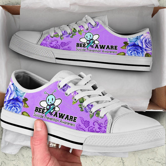 Suicide Prevention Shoes Bee Aware Low Top Shoes, Animal Print Canvas Shoes, Print On Canvas Shoes