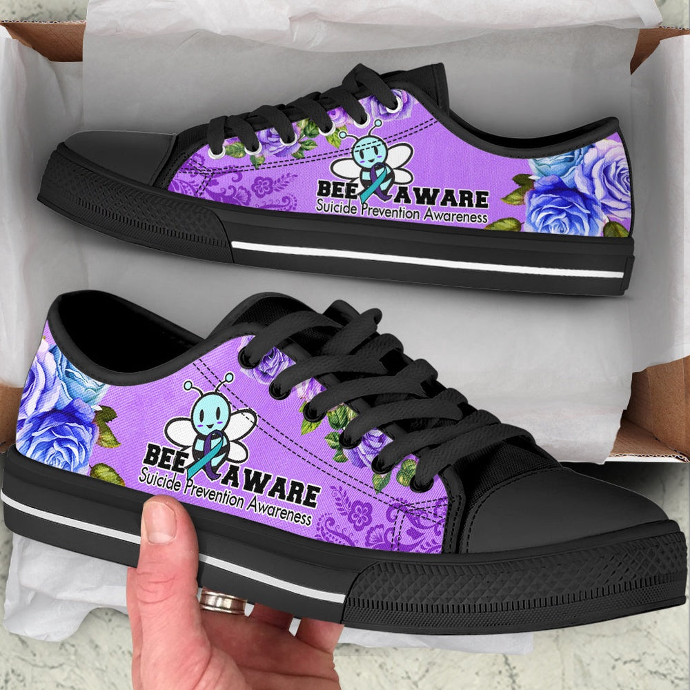 Suicide Prevention Shoes Bee Aware Low Top Shoes, Animal Print Canvas Shoes, Print On Canvas Shoes