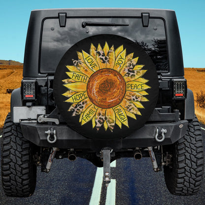 Sunflower Butterfly Faith Hope Love Christian Spare Tire Cover - Bible Verse Tire Cover