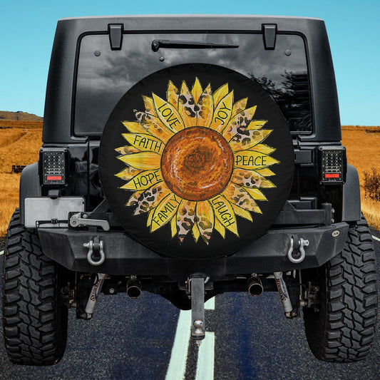 Sunflower Butterfly Faith Hope Love Christian Spare Tire Cover - Bible Verse Tire Cover