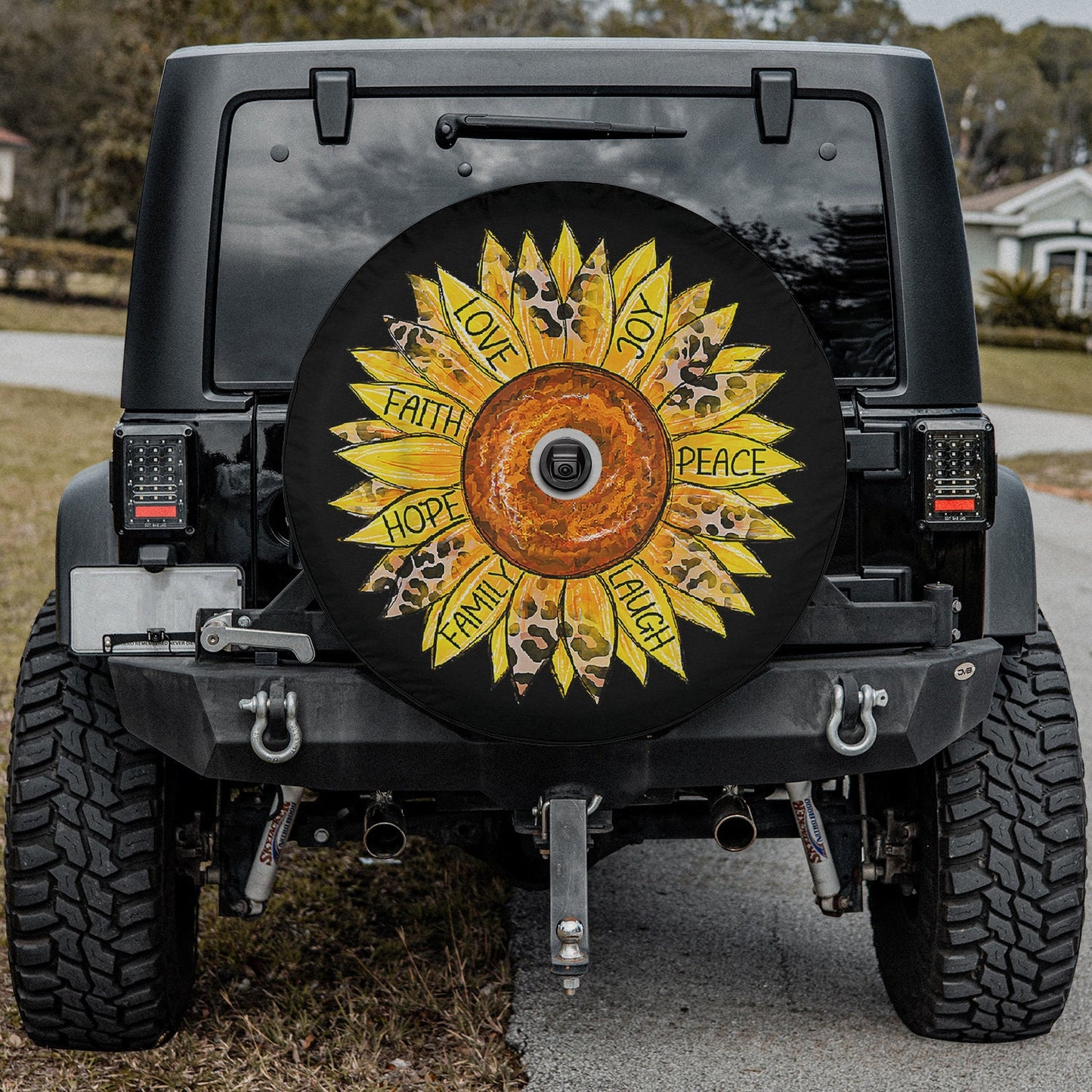 Sunflower Butterfly Faith Hope Love Christian Spare Tire Cover - Bible Verse Tire Cover