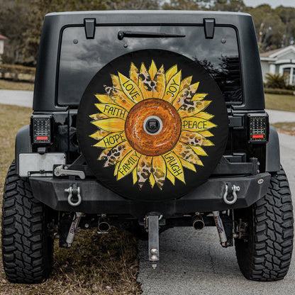 Sunflower Butterfly Faith Hope Love Christian Spare Tire Cover - Bible Verse Tire Cover
