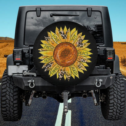 Sunflower Butterfly Faith Hope Love Spare Tire Cover - Bible Verse Tire Cover