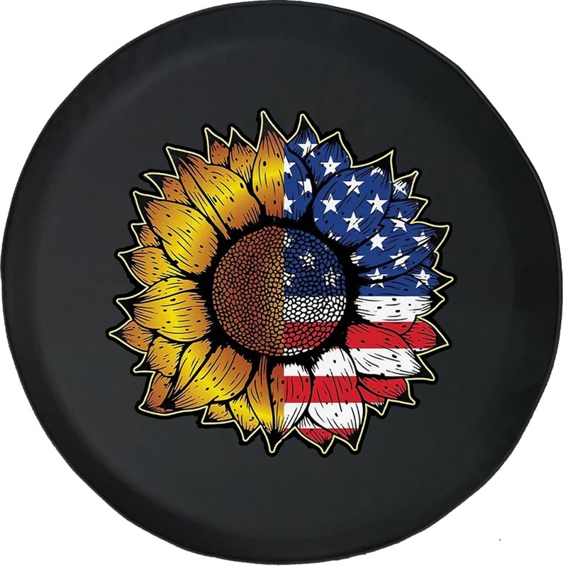 Sunflower Flag Flower USA Tire Cover - Bible Verse Tire Cover
