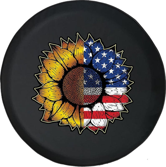 Sunflower Flag Flower USA Tire Cover - Bible Verse Tire Cover