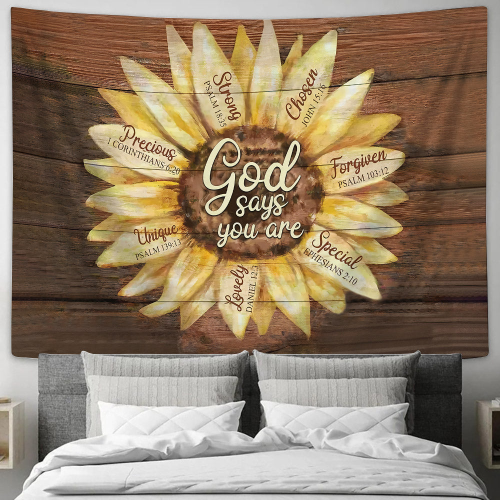 Sunflower God Says You Are Tapestry - Christian Tapestry Wall Hanging
