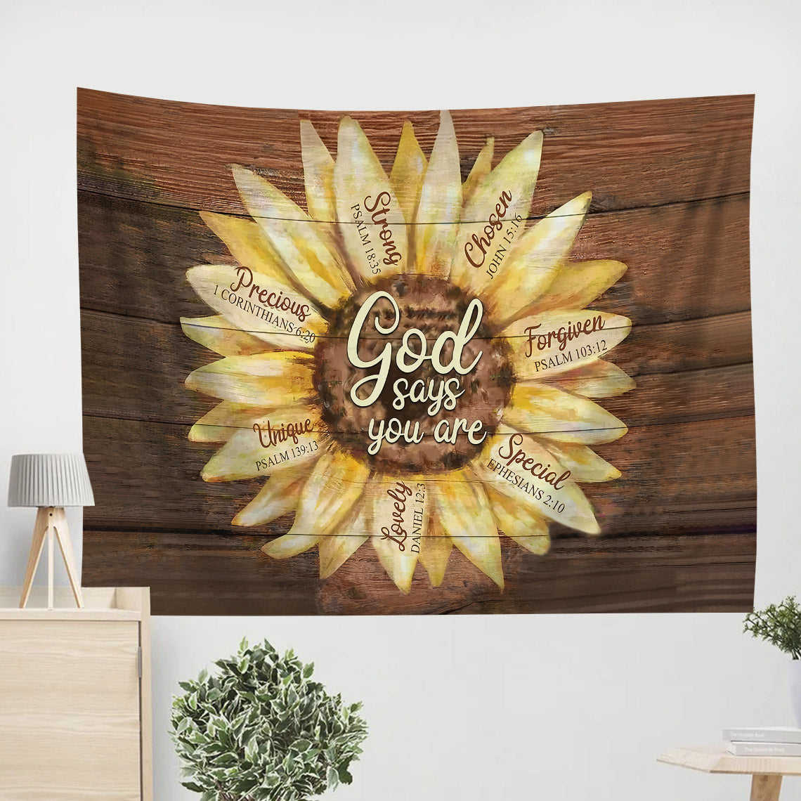 Sunflower God Says You Are Tapestry - Christian Tapestry Wall Hanging