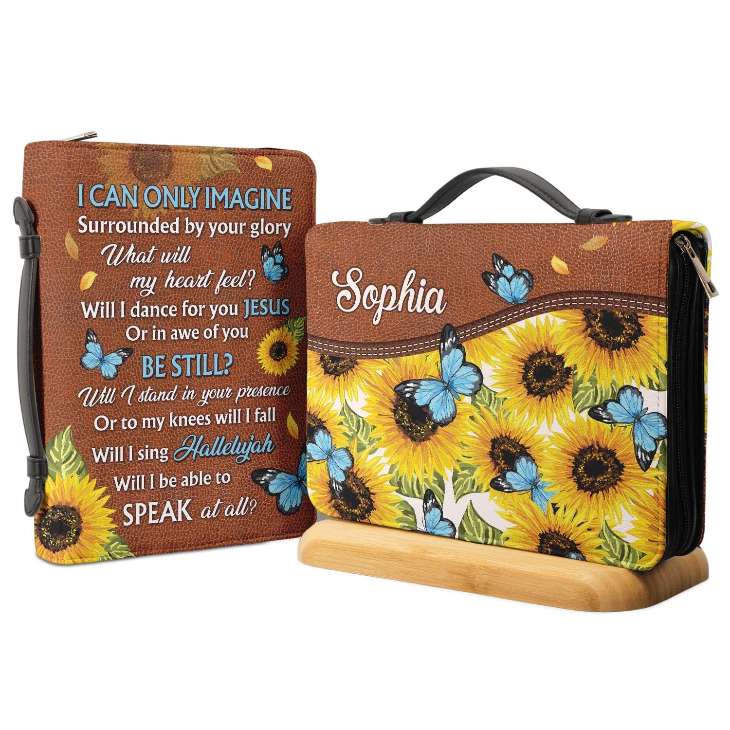 Sunflower I Can Only Imagine Butterfly Personalized Bible Cover - Christian Bible Covers For Women