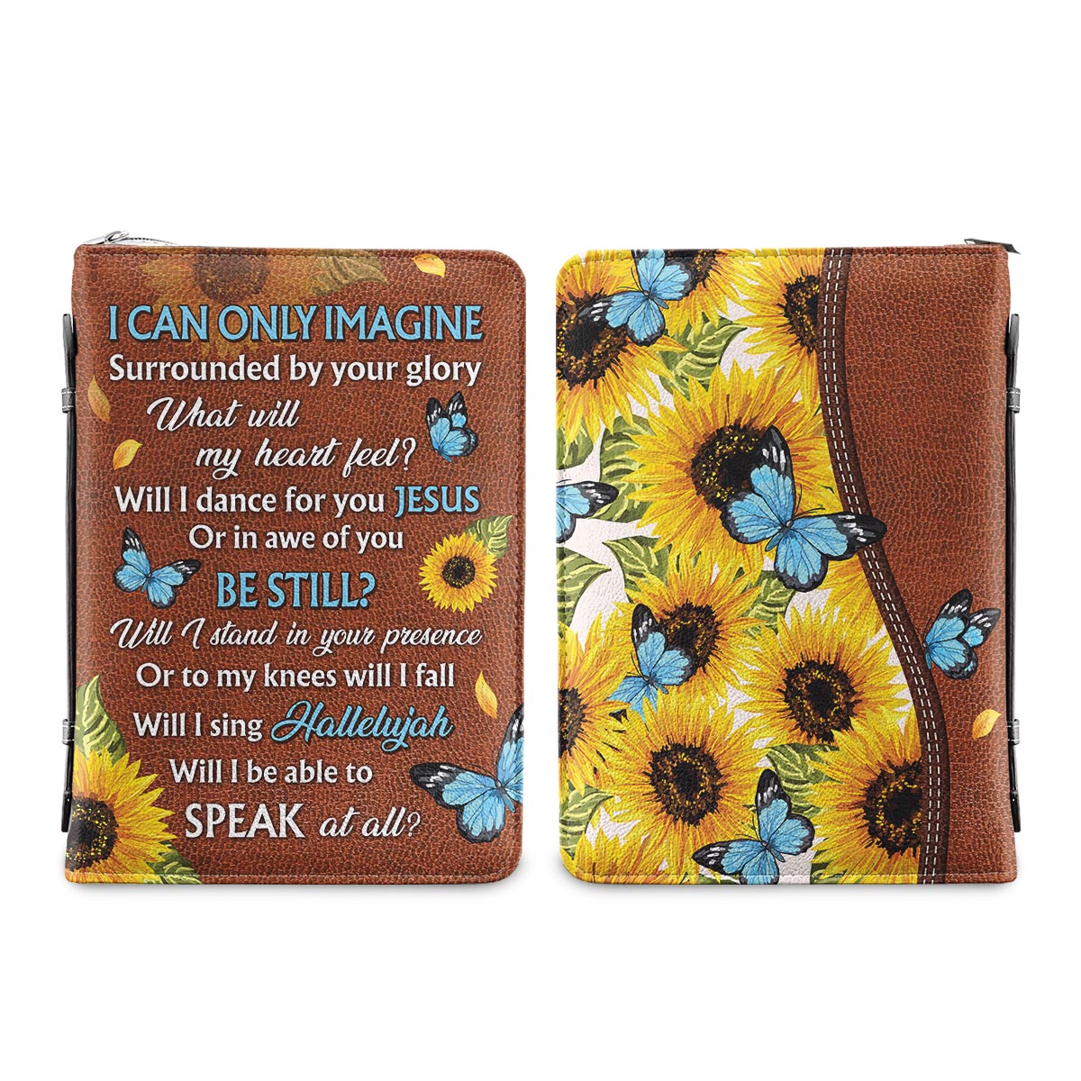 Sunflower I Can Only Imagine Butterfly Personalized Bible Cover - Christian Bible Covers For Women