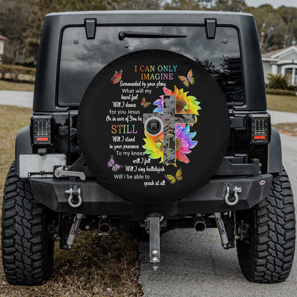 Sunflower Jesus Cross Butterfly I Can Imagine Christian Spare Tire Cover - Bible Verse Tire Cover