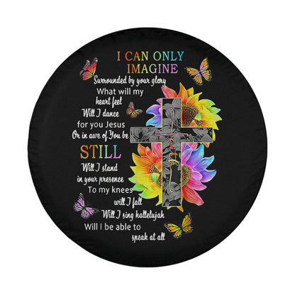 Sunflower Jesus Cross Butterfly I Can Imagine Christian Spare Tire Cover - Bible Verse Tire Cover